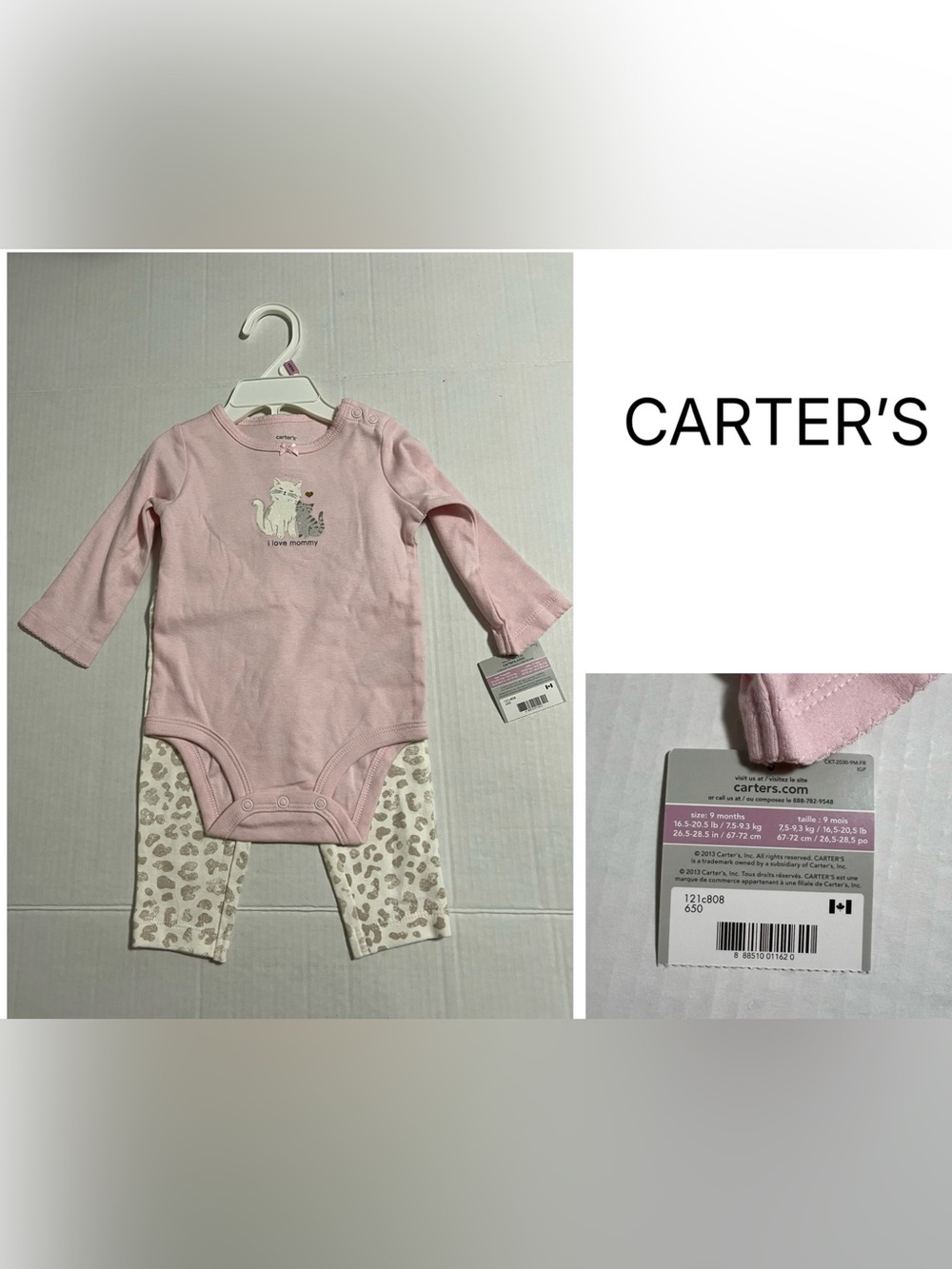 CARTER’S - 9M - NWT - INFANT GIRLS 2PC PINK LEOPARD CAT OUTFIT